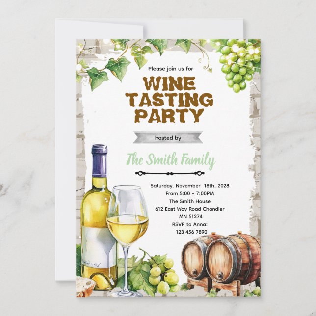 Convites White wine theme party Invitation (Frente)