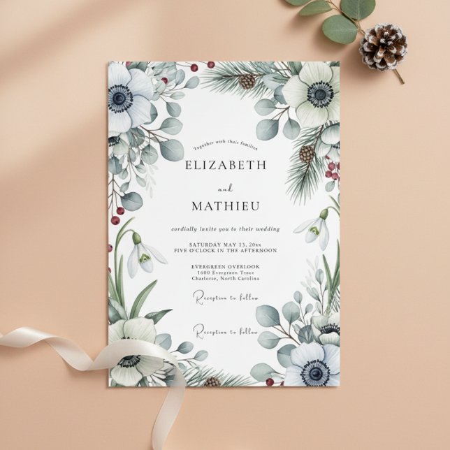Convites White Winter Botanical Romance Wedding (Criador carregado)