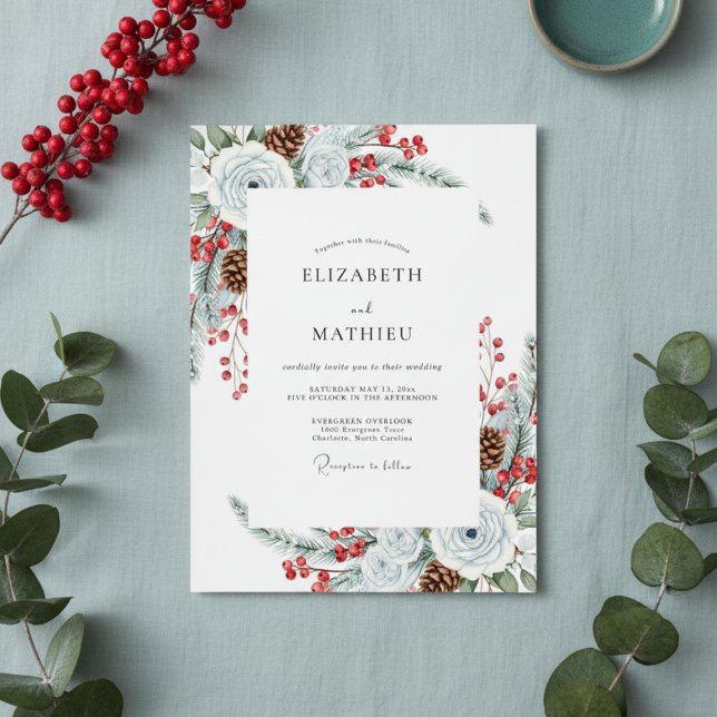Convites White Winter Floral Brushstroke Wedding (Criador carregado)