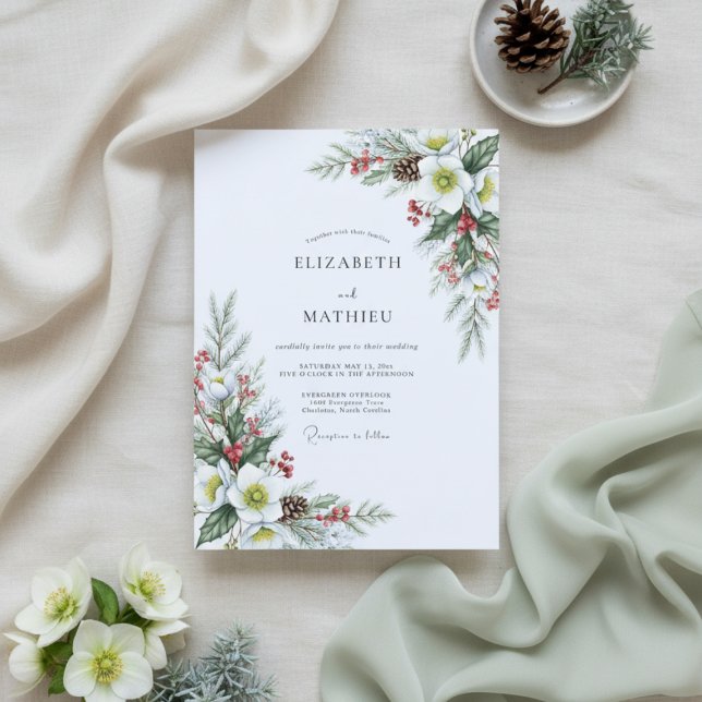 Convites White Winter Floral Romance Wedding (Criador carregado)