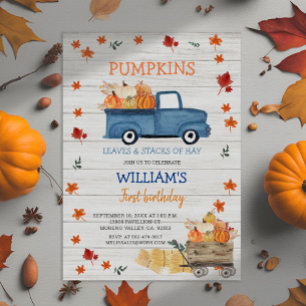 Convites White Wood Primeiro aniversário de caminhão azul r