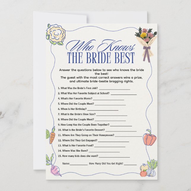 Convites  who Knows the Bride Best Bridal Shower Games Fun (Frente)