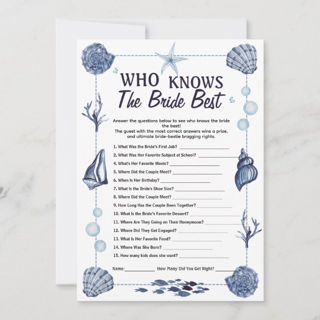Convites Who Knows the Bride Best Game Nautical Wedding  (Frente)