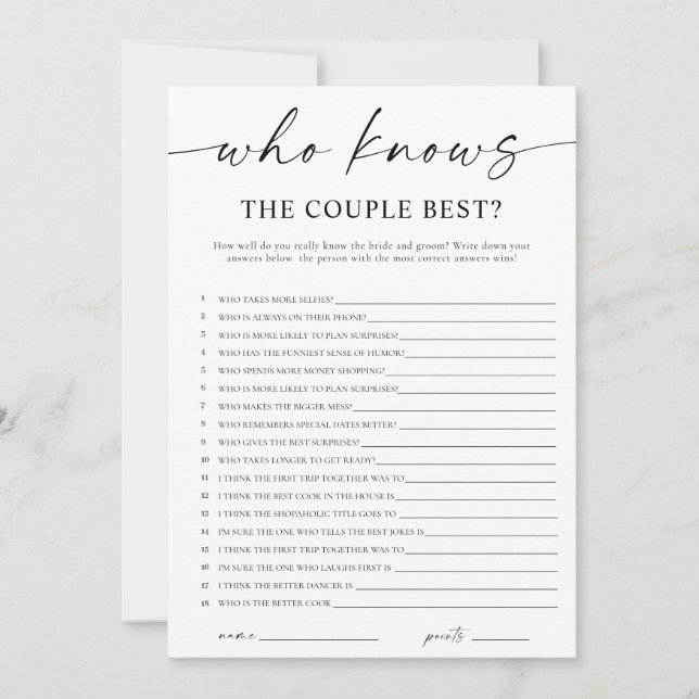 Convites Who Knows the Couple Best Bridal Shower Game (Frente)