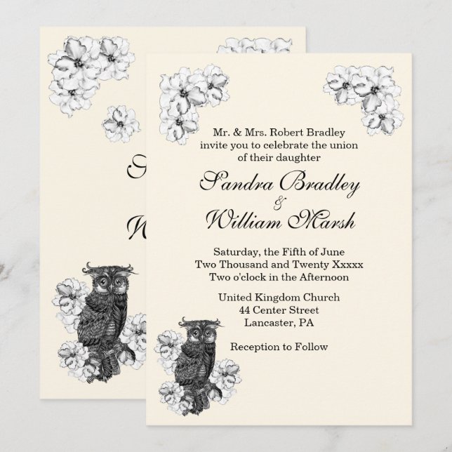 Convites Whoo's Getting Married Cream Wedding Invitation (Frente/Verso)