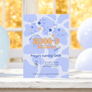 Convites Who's in the MOOO-D Cow Print 1st Birthday