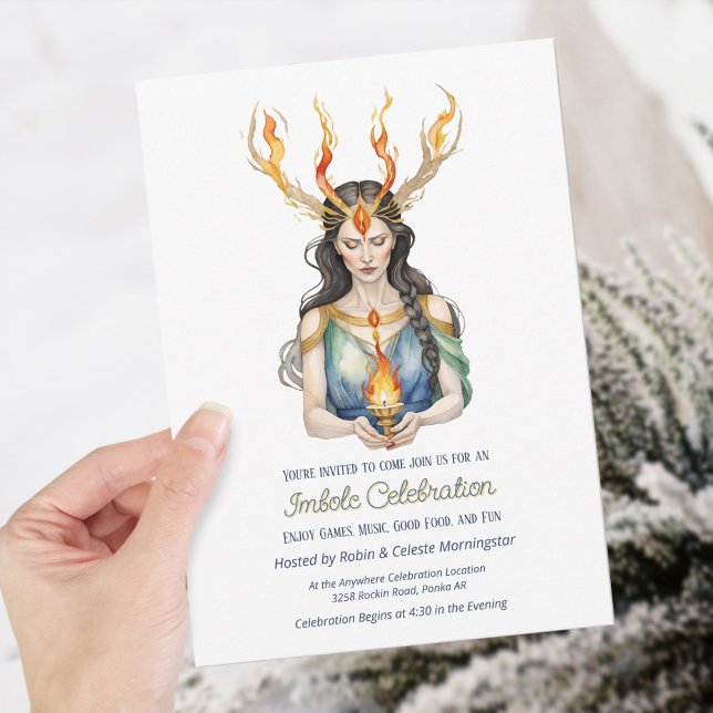 Convites Wiccan Imbolc Horned Goddese Fire de inverno (Wiccan Imbolc Horned Goddess Winter Fire Invitation)