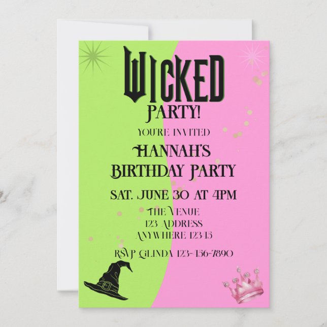 Convites Wicked Pink Green Birthday Invitation (Frente)