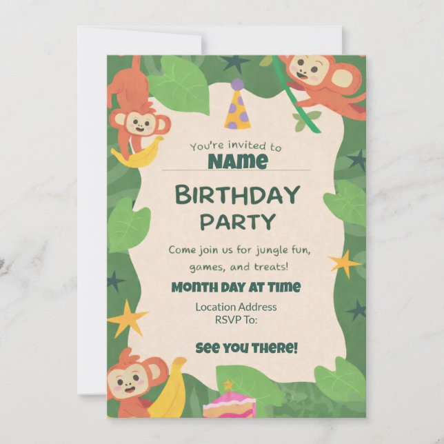 Convites Wild About Monkeys Birthday Invitations (Frente)