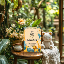 Convites Wild Adventure 4º Aniversário Mostarda e Azul Derr