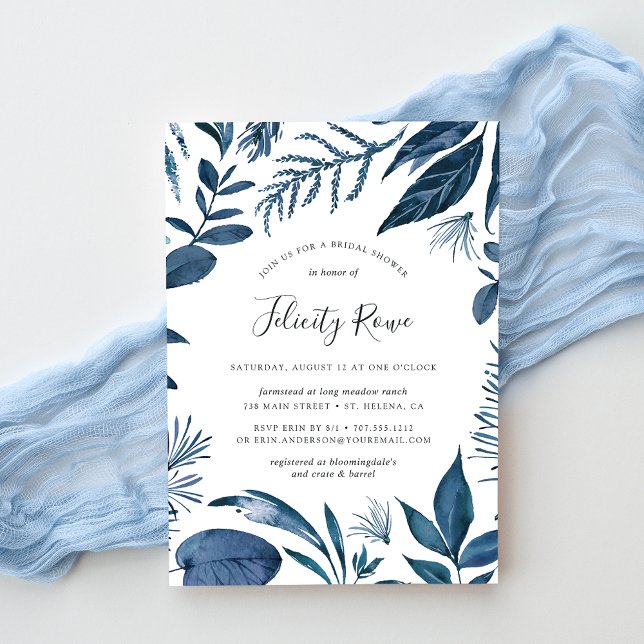 Convites Wild Azure | Botanical Bridal Shower Invitation (Criador carregado)