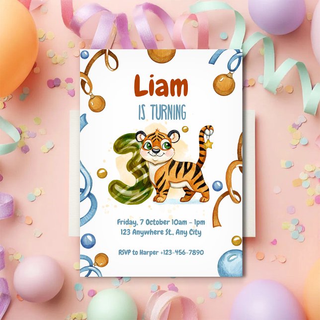 Convites Wild & Cute Tiger 3rd Birthday Invitation (Criador carregado)