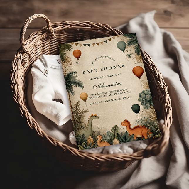 Convites Wild Dino Forest Baby Shower (Criador carregado)