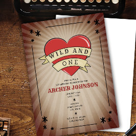 Convites Wild e One Tattoo Heart First Birthday Invitation