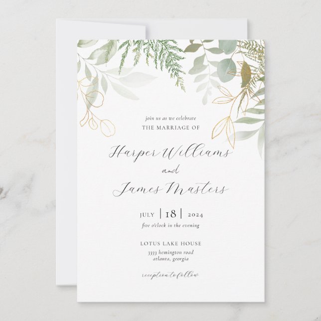 Convites Wild Fern Greenery Wedding (Frente)