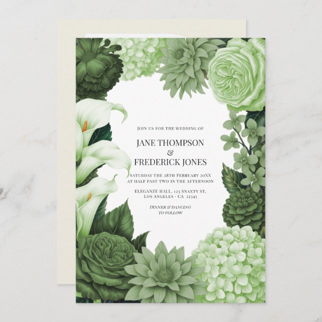 Convites Wild Fern, Soft Moss & Pale Pistachio Wedding (Frente/Verso)