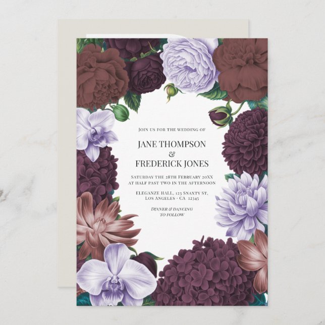 Convites Wild Fig, Cocoa Rose & Soft Lavender Wedding (Frente/Verso)