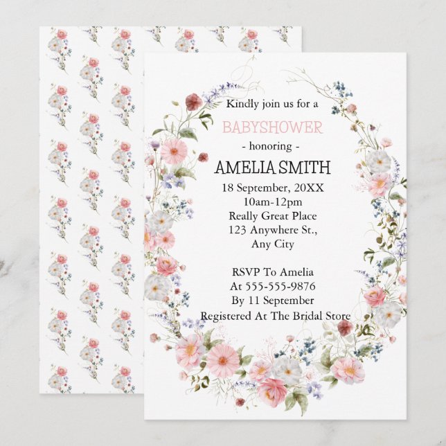 Convites Wild Floral Buquê Babyshower (Frente/Verso)