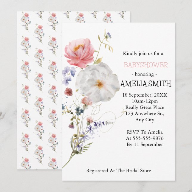 Convites Wild Floral Buquê Babyshower (Frente/Verso)