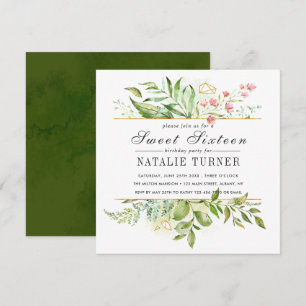 Convites Wild Floral Green Foliage Doce 16