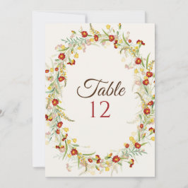 Convites Wild Flower Marigold Foliage Wedding Table Number