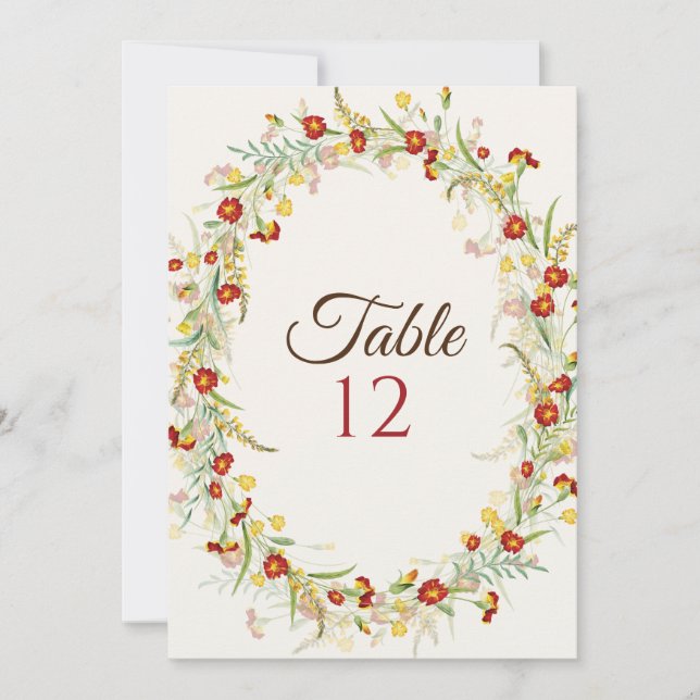 Convites Wild Flower Marigold Foliage Wedding Table Number (Frente)