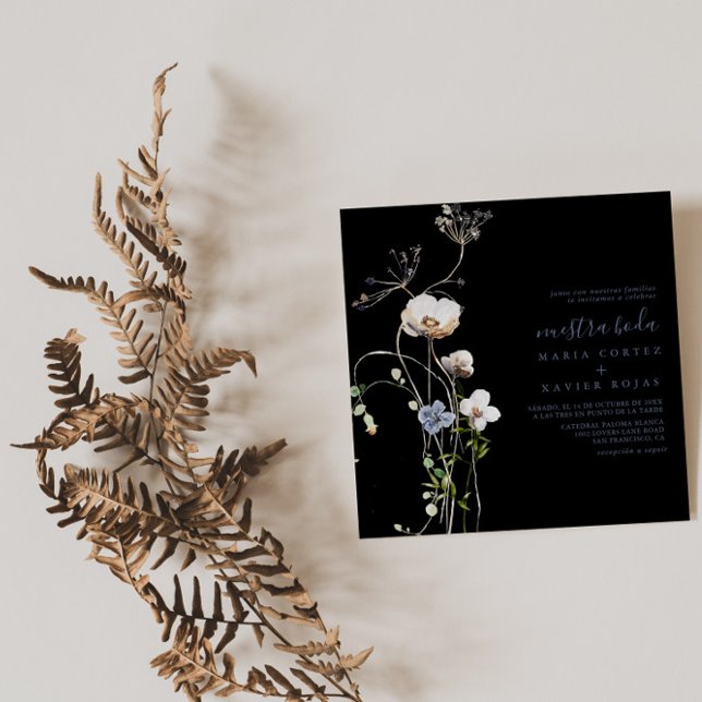 Convites Wild Forest Floral Black Nuestra Boda Wedding (Criador carregado)