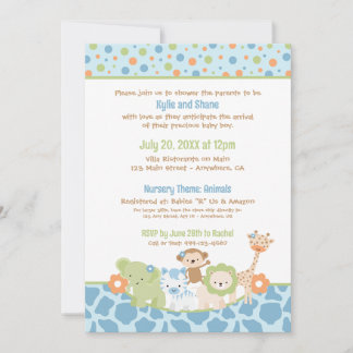 Convites Wild Jungle Animals Baby Boy Shower Invitation