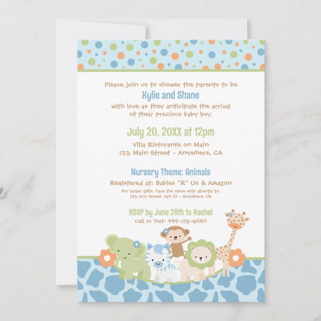 Convites Wild Jungle Animals Baby Boy Shower Invitation (Frente)