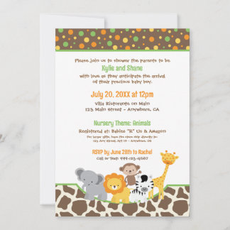 Convites Wild Jungle Animals Baby Shower Invitation