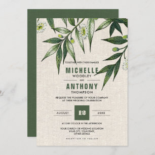 Convites Wild Meadow Casamento de Burlap Botânico Verde