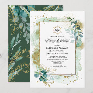 Convites Wild Meadow   Casamento Geométrico Botânico Verd
