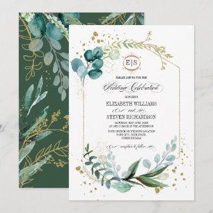 Convites Wild Meadow   Casamento Geométrico Botânico Verd