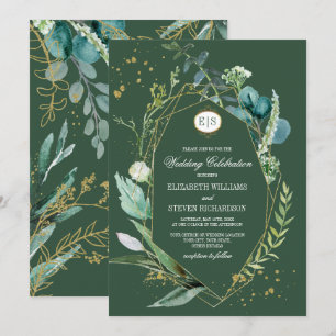 Convites Wild Meadow   Casamento Geométrico Botânico Verd