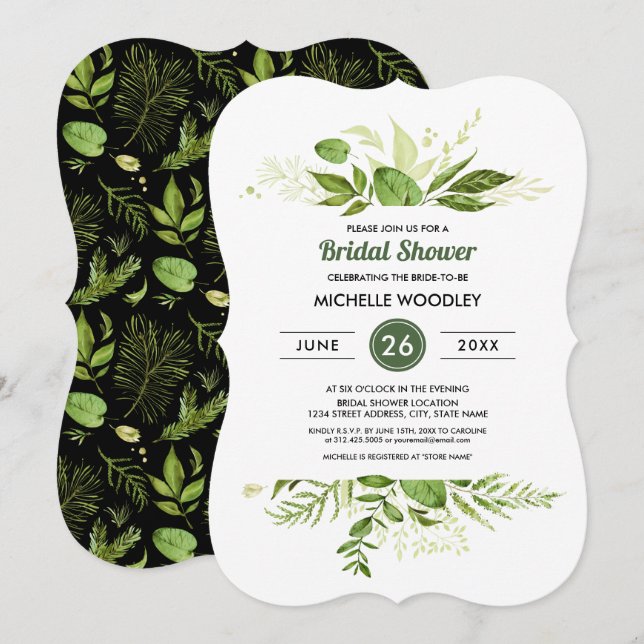 Convites Wild Meadow | Chá de panela Botânico Verde (Frente/Verso)