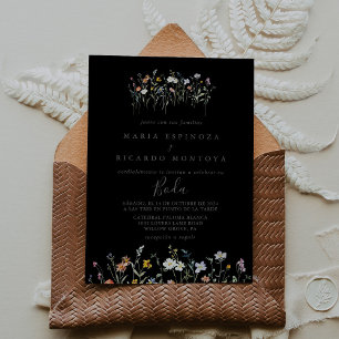 Convites Wild Multicolor Floral Black - Casamento Espanhol