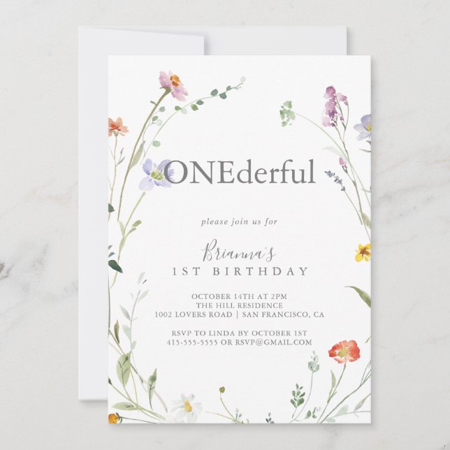 Convites Wild Multicolor Floral Onderful Birthday Party (Frente)
