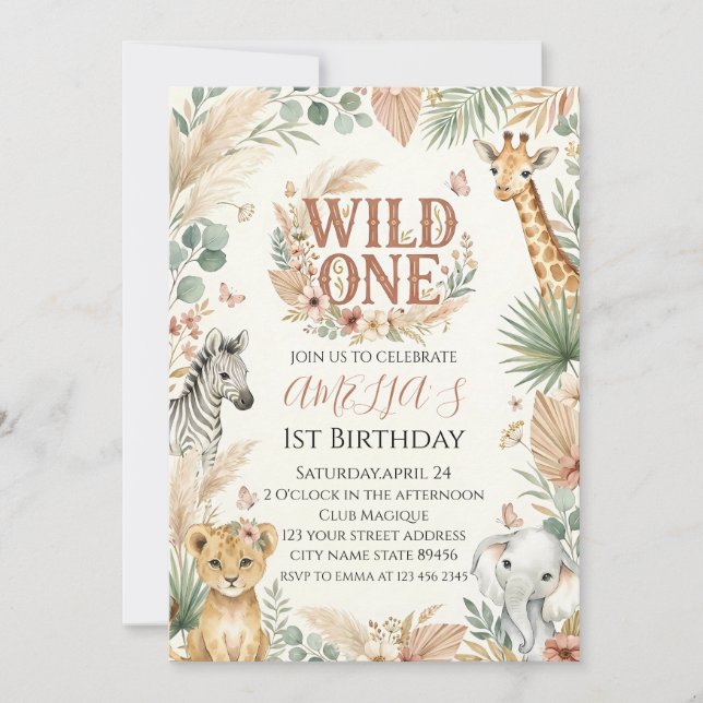 Convites Wild One 1st Birthday Invitation Photo Boho (Frente)