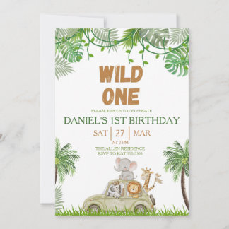 Convites Wild One 1st Birthday Safari Jungle Invitation