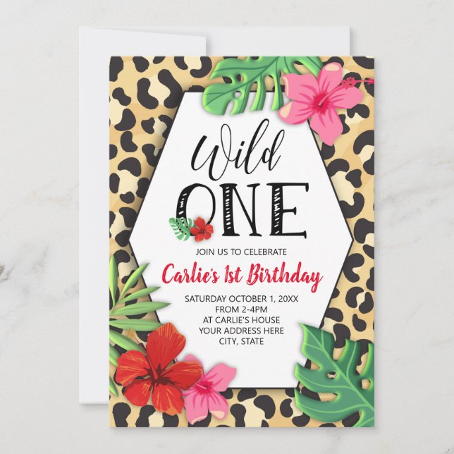 Convites Wild One Animal Print First Birthday Invitation (Frente)