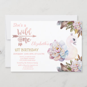 Convites Wild One,Arrows,Swan Flowers,Boho Birthday
