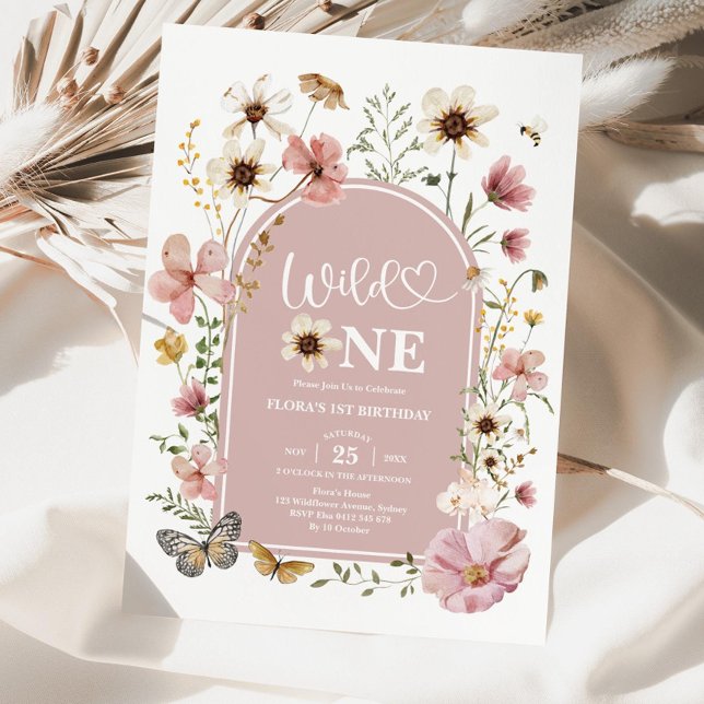 Convites Wild One Birthday Invitation: Blush Wildflower Edi (Criador carregado)