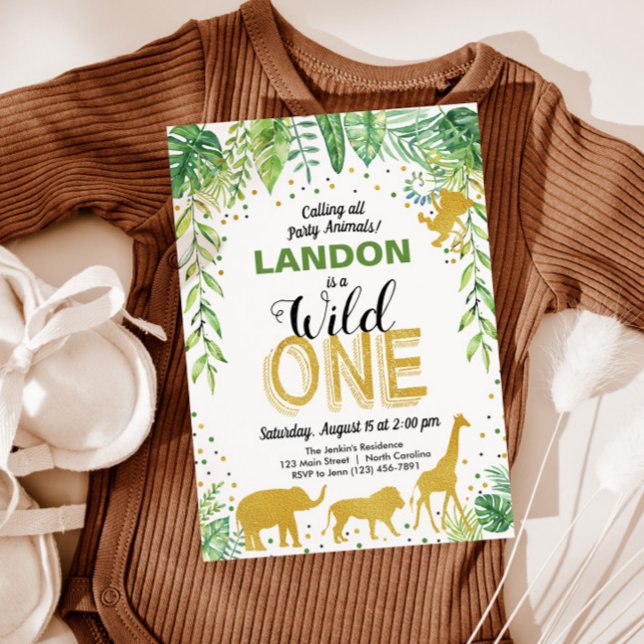 Convites Wild One Birthday Invitation Jungle Safari (Criador carregado)