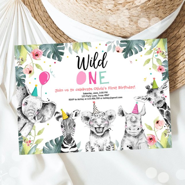 Convites Wild One Birthday Invitation Safari Girl (Criador carregado)