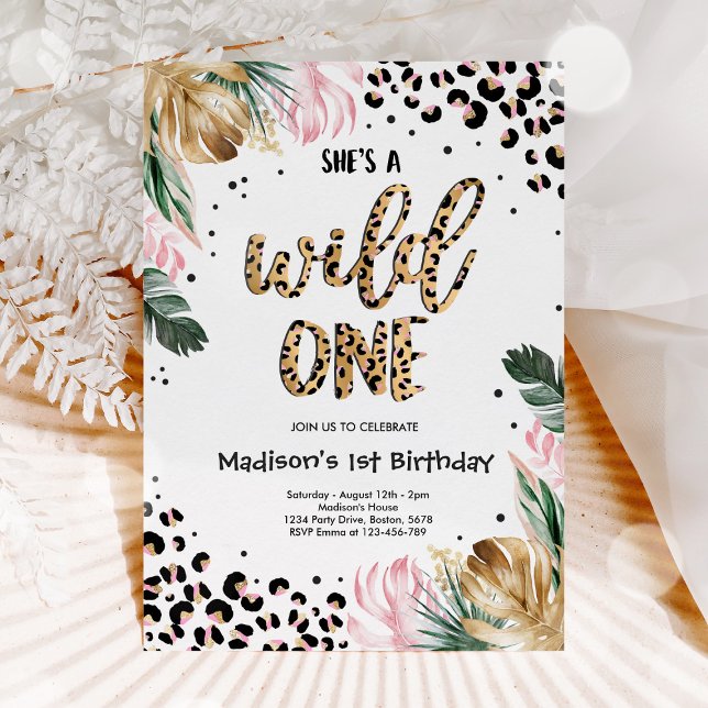 Convites Wild One Birthday Leopard Imprime Wild Jungle Part (Criador carregado)