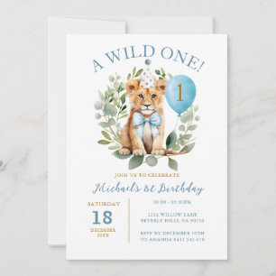 Convites Wild One Birthday Lion Boy Birthday Arco Floral ti