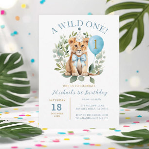 Convites Wild One Birthday Lion Boy Birthday Arco Floral ti