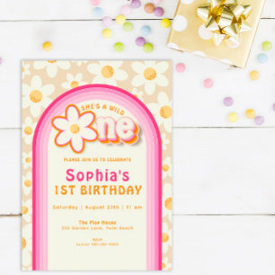 Convites Wild One Boho Daisy Rainbow primeiro aniversario I