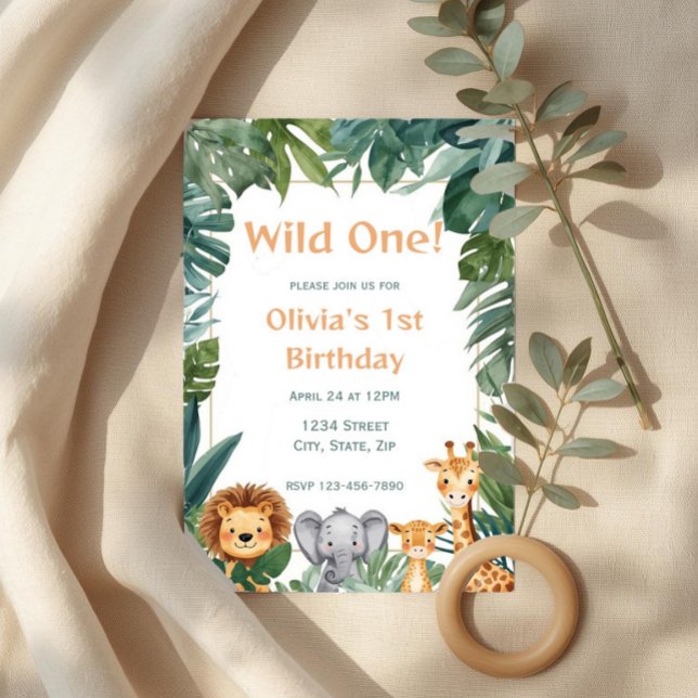 Convites Wild One Boho Safari Jungle Animals 1st Birthday (Criador carregado)