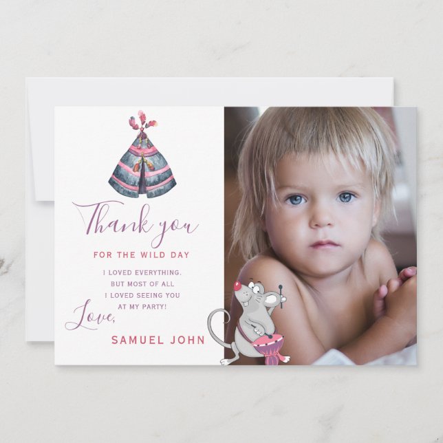 Convites Wild One boy primeiro aniversário obrigado engraça (Frente)